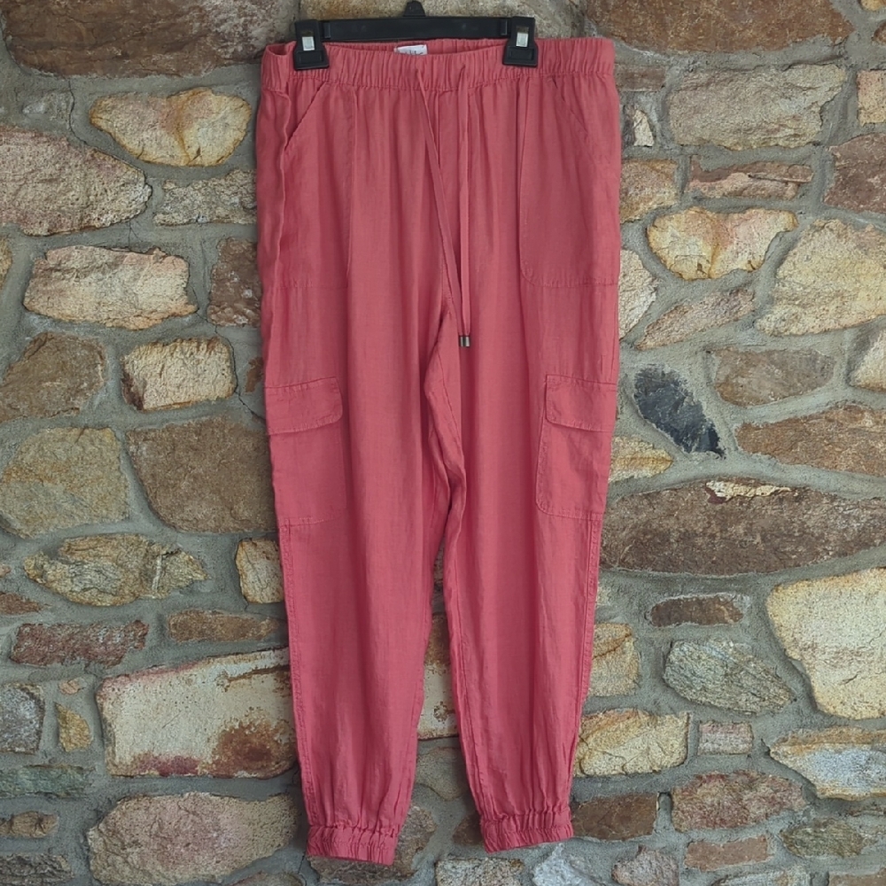 Nicole Miller 100% Linen Cargo Jogger Pants